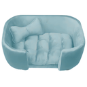 Ver imagem 2 de Cama para Cachorro Pet Sofá Gato Pé Palito Caminha Confortável com Almofada Veludo Azul Turquesa