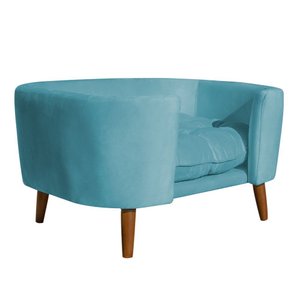 Cama para Cachorro Pet Sofá Gato Pé Palito Caminha Confortável com Almofada Veludo Azul Turquesa