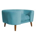 Ver imagem 1 de Cama para Cachorro Pet Sofá Gato Pé Palito Caminha Confortável com Almofada Veludo Azul Turquesa