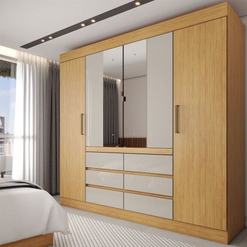 Guarda-roupa Casal Honey 4 Portas 6 Gavetas com Espelho - Panorama Móveis
