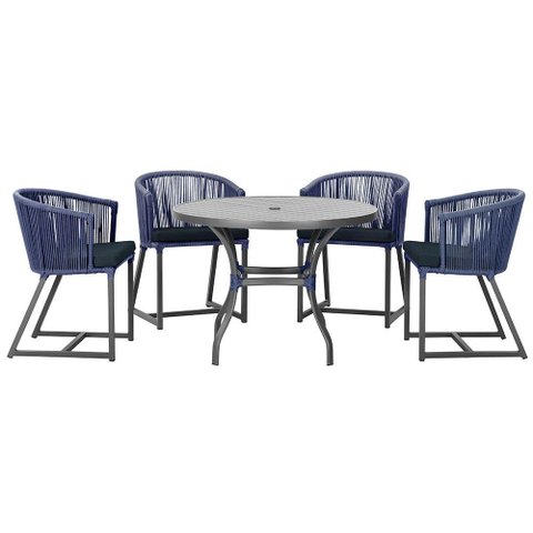 Mesa com 4 Cadeiras de Jantar Roma 100cm e Noronha em Aluminío Preto Corda Nautica Estofado 12 Trama