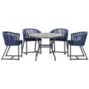 Ver imagem 1 de Mesa com 4 Cadeiras de Jantar Roma 100cm e Noronha em Aluminío Preto Corda Nautica Estofado 12 Trama