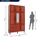 Ver imagem 4 de Guarda-Roupa Solteiro com Espelho 7 Portas 2 Gavetas Fortaleza Vermelho/Mel
