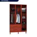 Ver imagem 5 de Guarda-Roupa Solteiro com Espelho 7 Portas 2 Gavetas Fortaleza Vermelho/Mel
