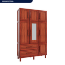 Ver imagem 2 de Guarda-Roupa Solteiro com Espelho 7 Portas 2 Gavetas Fortaleza Vermelho/Mel