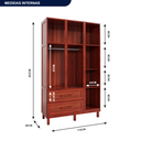 Ver imagem 3 de Guarda-Roupa Solteiro com Espelho 7 Portas 2 Gavetas Fortaleza Vermelho/Mel