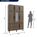 Ver imagem 3 de Guarda-Roupa Solteiro com Espelho 7 Portas 2 Gavetas Fortaleza Marrom/Imbuia