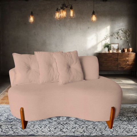 Namoradeira Sofá 2 Lugares Feijão Plaza Orgânica Boucle Rose Luxo