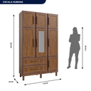 Ver imagem 4 de Guarda-Roupa Solteiro com Espelho 7 Portas 2 Gavetas Fortaleza Bege/Ypê