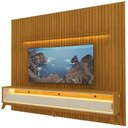 Ver mais imagens de Rack com Painel Ripado para TV até 90 Polegadas com LED 100% MDF 260CMX308CM Pés em Madeira Maciça 3 Gavetas Nobre Requinte Marrom