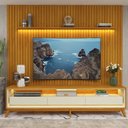 Ver imagem 7 de Rack com Painel Ripado para TV até 90 Polegadas com LED 100% MDF 260CMX308CM Pés em Madeira Maciça 3 Gavetas Nobre Requinte Marrom