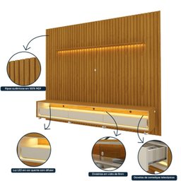 Rack com Painel para Tv até 90 Polegadas Led 3 Gavetas com Rodízios 260cm Nobre/requinte 100% MDF - 6