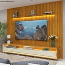 Ver imagem 1 de Rack com Painel Ripado para TV até 90 Polegadas com LED 100% MDF 260CMX250CM 3 Gavetas com Rodízios Nobre Requinte Yescasa Marrom