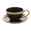 Ver imagem 1 de Xícara P/Chá C/Pires de Porcelana Preto Fosco/Dourado Dubai 200ml Wolff