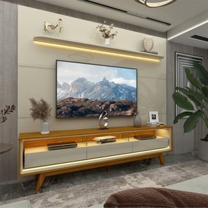 Rack com Painel para Tv até 90 Polegadas Led 3 Gavetas com Pés Madeira 220cm Royal/requinte 100% MDF