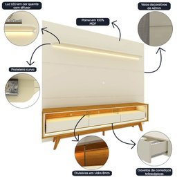 Rack com Painel para Tv até 90 Polegadas Led 3 Gavetas com Pés Madeira 220cm Royal/requinte 100% MDF - 7