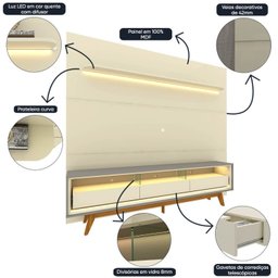 Rack com Painel para Tv até 90 Polegadas Led 3 Gavetas com Pés Madeira 220cm Royal/requinte 100% MDF - 8