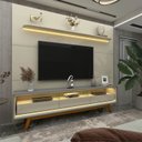 Ver imagem 5 de Rack com Painel para TV até 90 Polegadas 100% MDF com LED 219CMX253CM Pés em Madeira Maciça 3 Gavetas Royal Requinte Branco