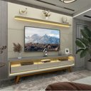 Ver imagem 3 de Rack com Painel para TV até 90 Polegadas com LED 100% MDF 219cmx253cm Pés em Madeira Maciça 3 Gavetas Royal Requinte