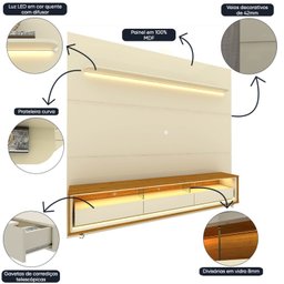Rack com Painel para Tv até 90 Polegadas Led 3 Gavetas com Rodízios 220cm Royal/requinte 100% MDF - 6