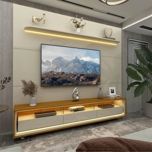 Rack com Painel para Tv até 85 Polegadas Led 3 Gavetas com Rodízios 220cm Royal/requinte 100% MDF
