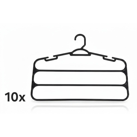 Kit 10 Cabides Pretos para Calças 3 Divisórias Reforçados - Organizador de Guarda-Roupa Economiza