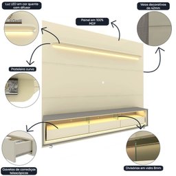 Rack com Painel para Tv até 90 Polegadas Led 3 Gavetas com Rodízios 220cm Royal/requinte 100% MDF - 8