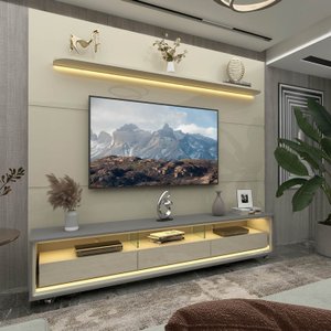 Rack com Painel para Tv até 85 Polegadas Led 3 Gavetas com Rodízios 220cm Royal/requinte 100% MDF