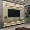 Ver imagem 3 de Rack com Painel para TV até 90 Polegadas 100% MDF com LED 219CMX240CM 3 Gavetas com Rodízios Royal Requinte Yescasa Branco