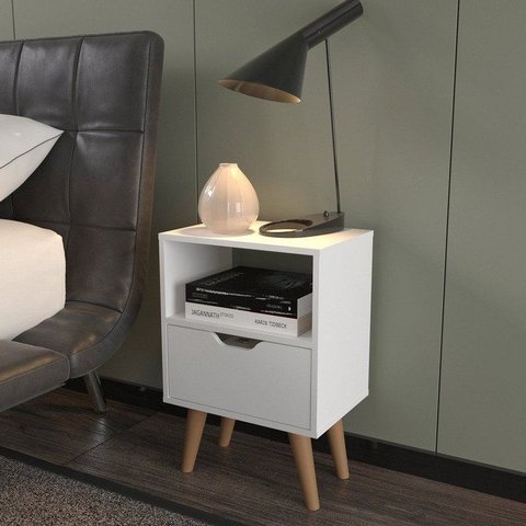 Mesa de Cabeceira em MDP 1 Gaveta CM8036 Branco