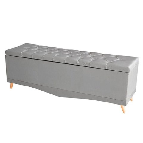 Recamier Calçadeira Baú Barcelona King 195 Cm Botão Encapados Pés Palito Suede Prata do Lar Mó