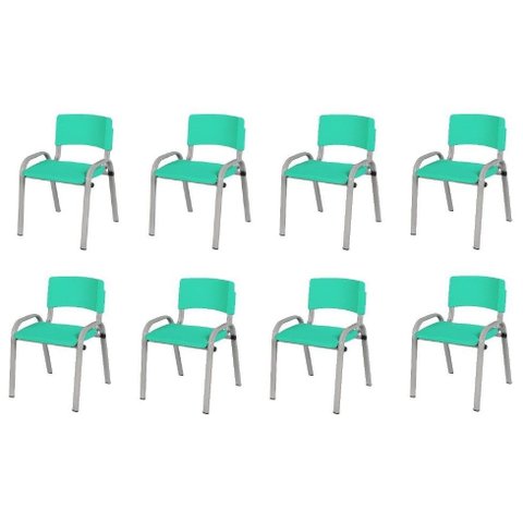 Kit 8 Cadeiras Infantil Iso, Escola, Base Cinza- Verde Água
