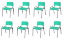 Ver imagem 1 de Kit 8 Cadeiras Infantil Iso, Escola, Base Cinza- Verde Água