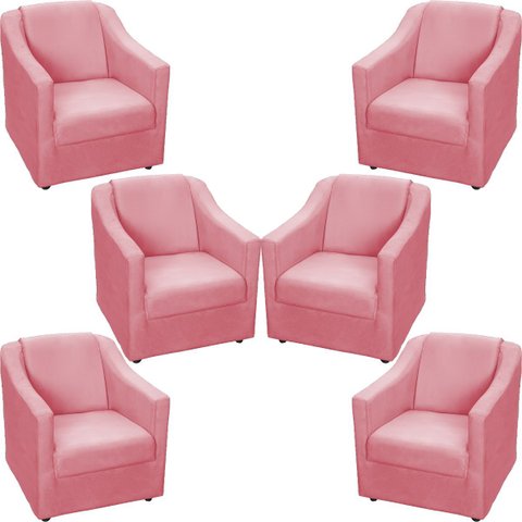 Kit 6 Poltronas Decorativas para Sala Recepção Consultório Manicure Cadeira Mila Suede