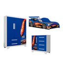 Ver imagem 2 de Quarto Infantil Completo Tema Carrinhos Azul Cama Guarda Roupa Cômoda Menino para Criança Infantil