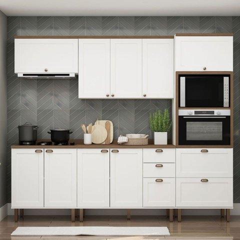 Cozinha Completa Iluminata 10 Portas 4 Gavetas 100% MDF Branco/Ébano - Genialflex