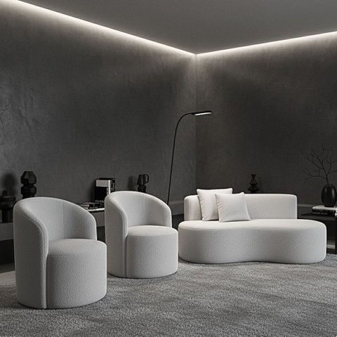 Conjunto Decorativo 02 Poltronas + Sofá Curvo Orgânico Nature Gaia Boucle - Montanaris Decor