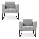 Ver imagem 1 de Kit 2 Poltronas Elisa Suede Cinza Base Metálica Industrial Preto - D'Rossi