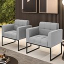 Ver imagem 2 de Kit 2 Poltronas Elisa Suede Cinza Base Metálica Industrial Preto - D'Rossi
