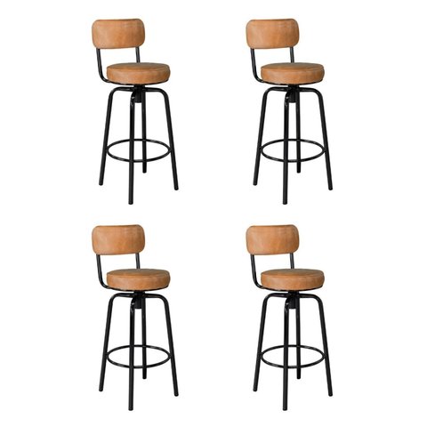 Conjunto 4 Banquetas Giratórias com Encosto em Aço Capadócia Preto/Caramelo Yescasa