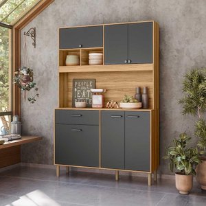 Armário para Cozinha Pequena 6 Portas 1 Gaveta 120 Cm Freijó Cinza Erva Doce Nicioli