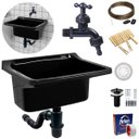 Ver imagem 1 de Tanque Lavanderia 34l Preto + Sifão Copo Universal Sanfonado + Veda Rosca + Torneira + Varal em Aço
