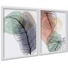 Kit 2 Quadros Folhas Costela Adão Aquarela 33x24cm - com Vidro:moldura Preta - 2