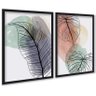 Kit 2 Quadros Folhas Costela Adão Aquarela 33x24cm - com Vidro:moldura Preta - 1