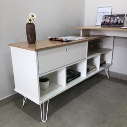 Escrivaninha Industrial em L 1 Porta 5 Nichos Pés Metálicos Dubai - 19