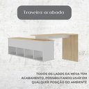 Ver imagem 6 de Escrivaninha Mesa Escritório em L Pés Metálicos Dubai 1 Porta 5 Nichos 136,5cm Industrial Carvalho e