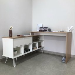 Escrivaninha Industrial em L 1 Porta 5 Nichos Pés Metálicos Dubai - 8