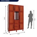 Ver imagem 4 de Guarda-Roupa Solteiro com Espelho 7 Portas 3 Gavetas Belém Capelinha Vermelho/Mel