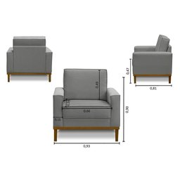 Kit Sofá 3 Lugares 2,10m com Chaise Esquerdo e 2 Poltronas Living Lavinia Linho Cinza Adonai - 5