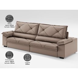 Sofá com Carregador Usb e Molas no Assento Retrátil Reclinável Nice 2,10m Velosuede - Netsofas - 4